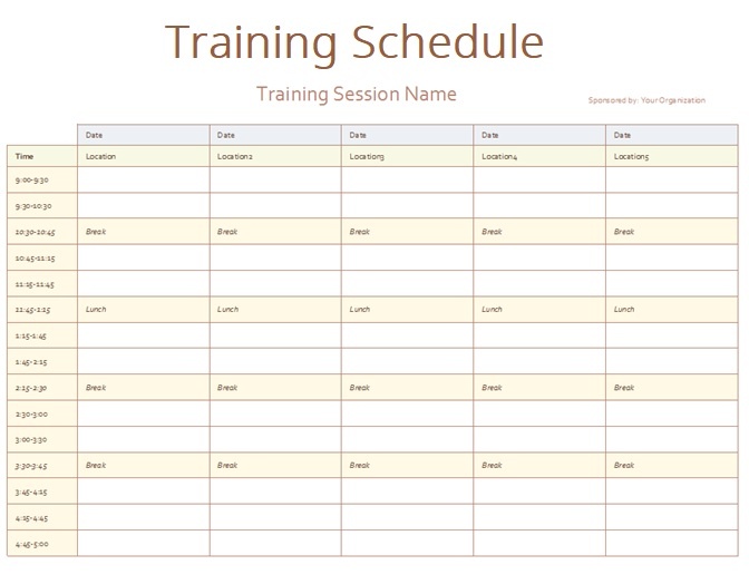 Training Calendar Template Free Word Templates