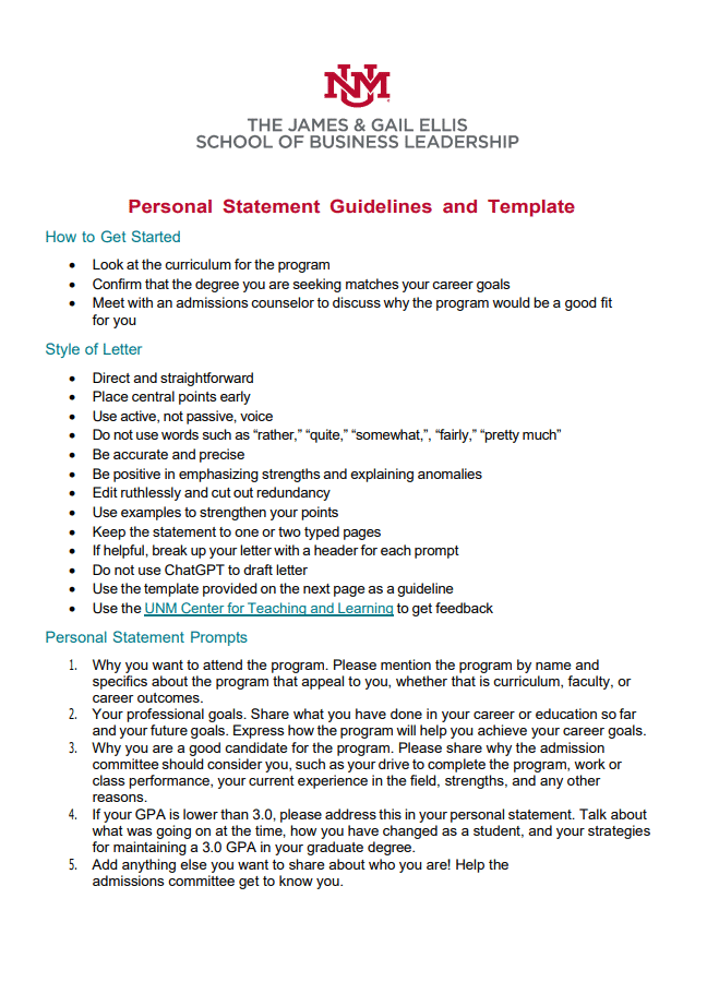 personal statement guidelines template