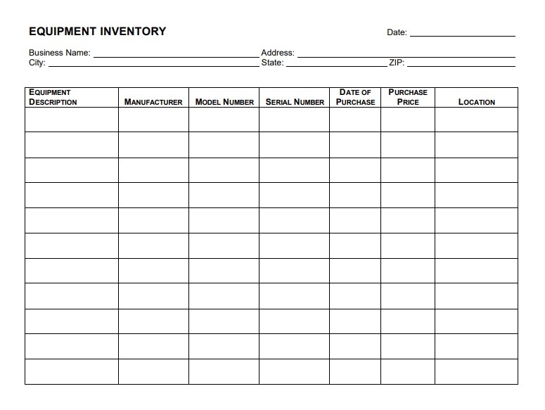 Equipment List Format