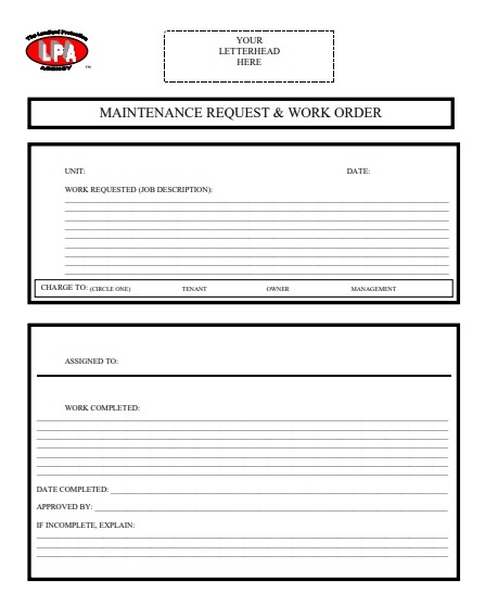Maintenance Job Request Form Template