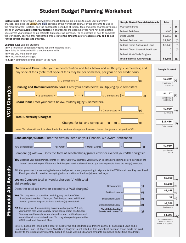 student budget planning template