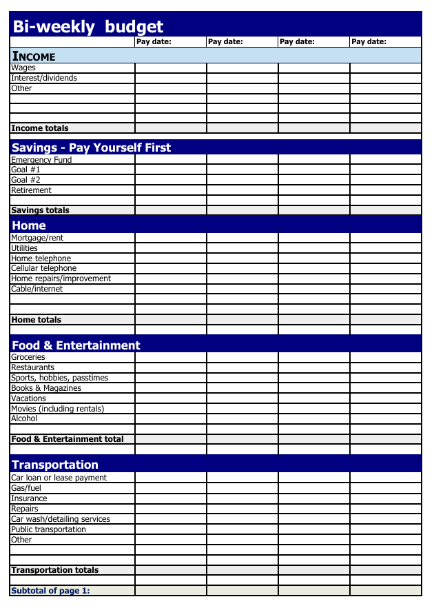 weekly budget planner template