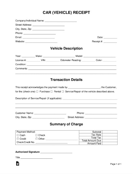 Repair Receipt Template