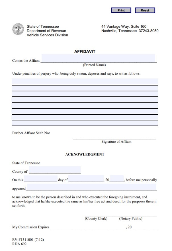 Affidavit Form