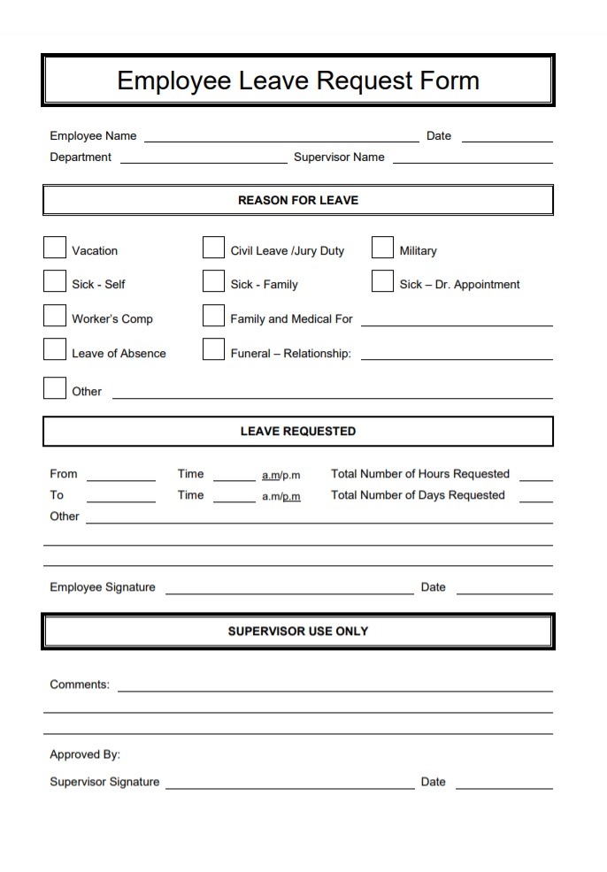 Sample Leave Application Form | Free Word Templates