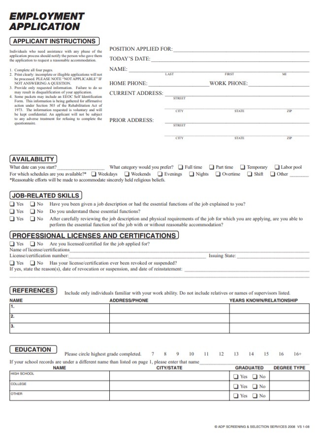 Employment Application Example
