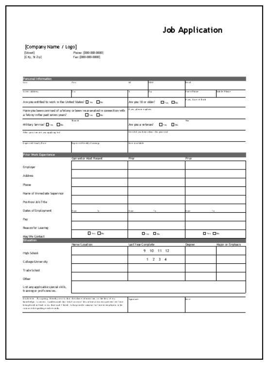 Employment Application Template Excel