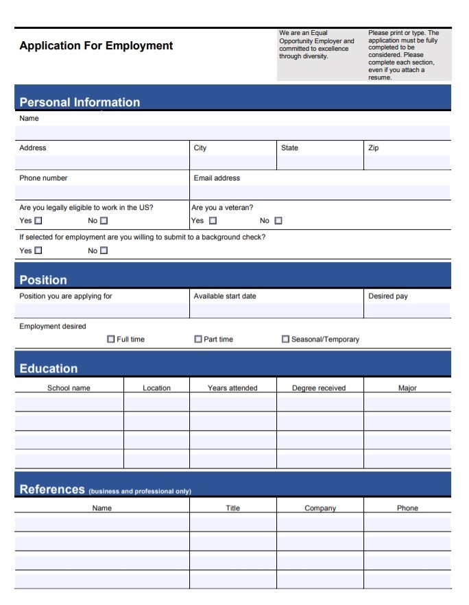 Employment Application Template PDF