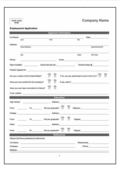Employment Application Template | Free Word Templates