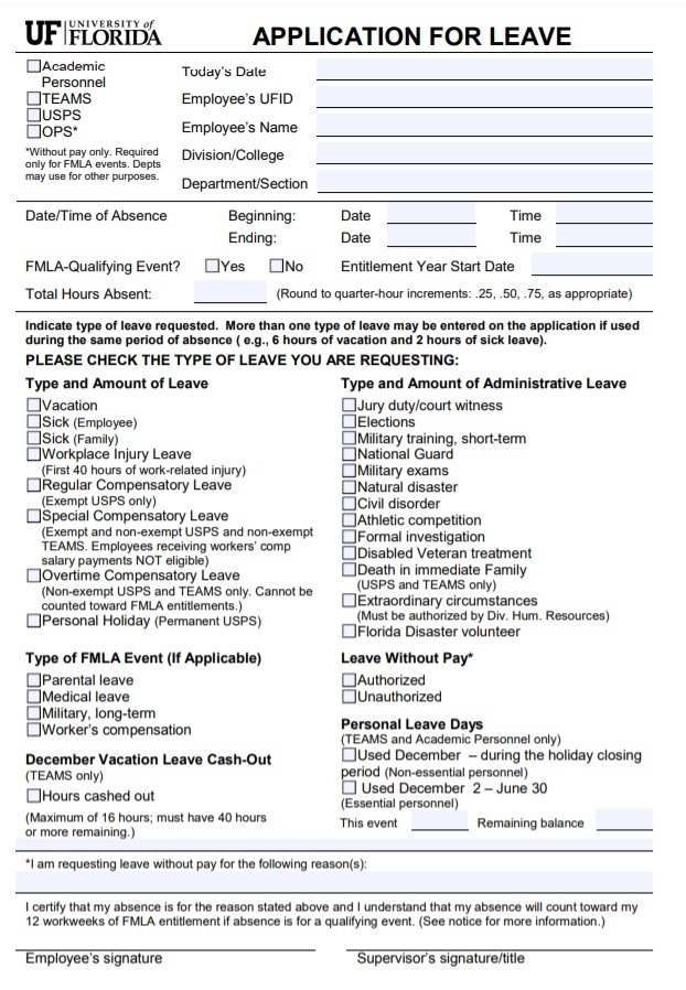 Leave Application Form PDF