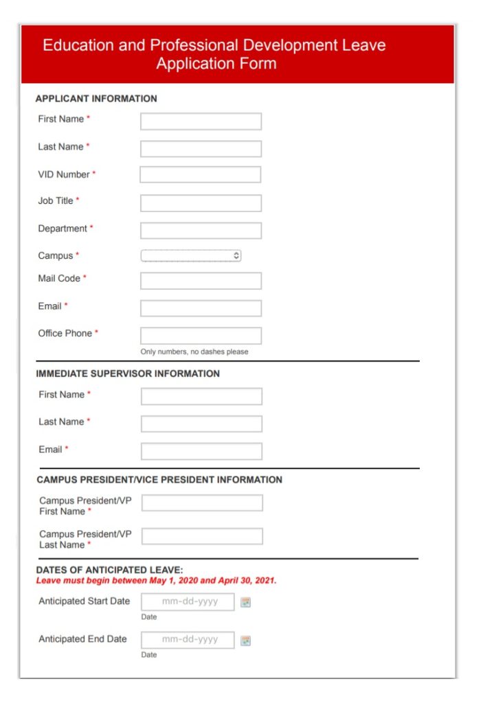 Professional Leave Application Form
