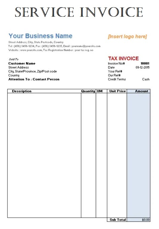 Service Invoice Template Excel