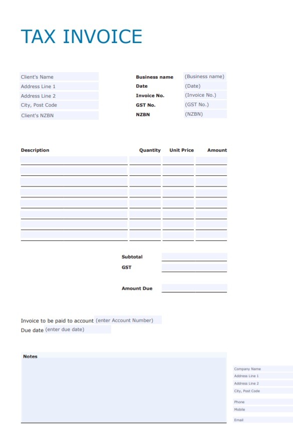 Blank Tax Invoice Template