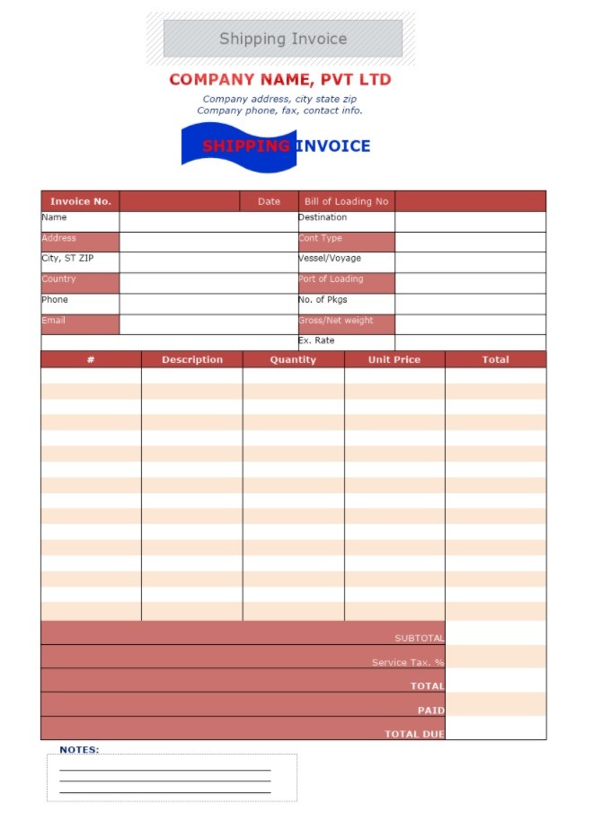 Commercial Shipping Invoice Template
