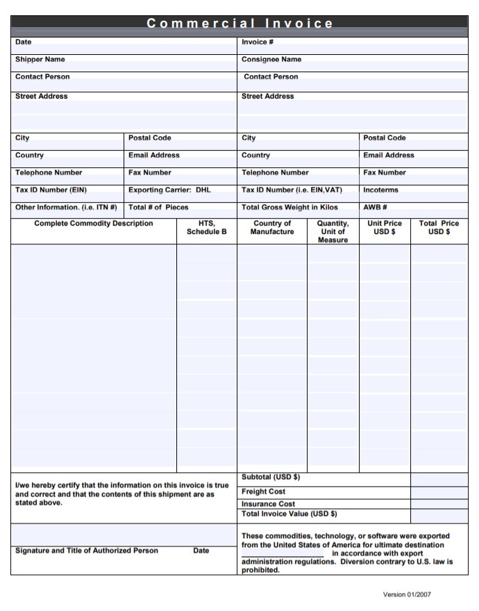 Shipping Invoice Template Free Word Templates