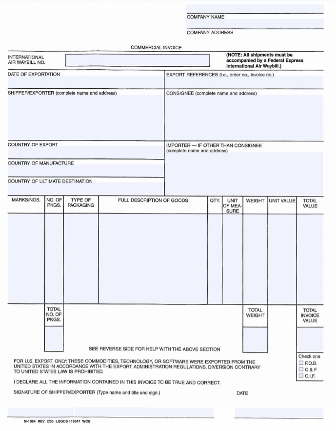 Fedex Shipping Invoice Template