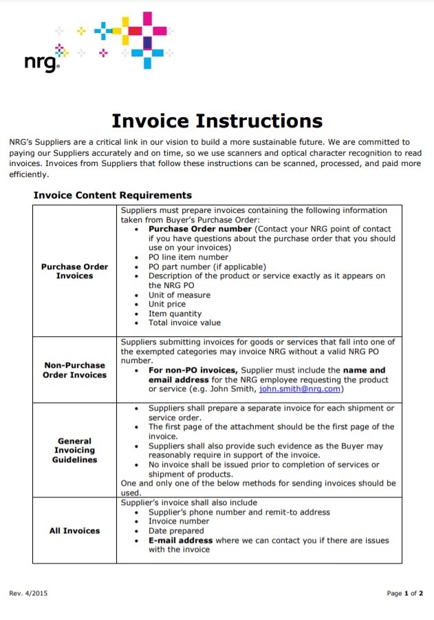 Purchase Instruction Invoice Template