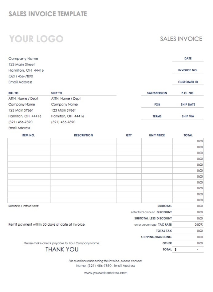 Sales Invoice Template Excel