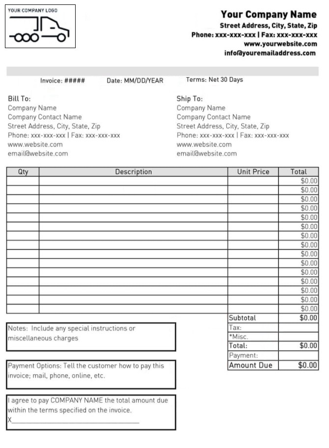 Shipping Invoice Template Free Word Templates