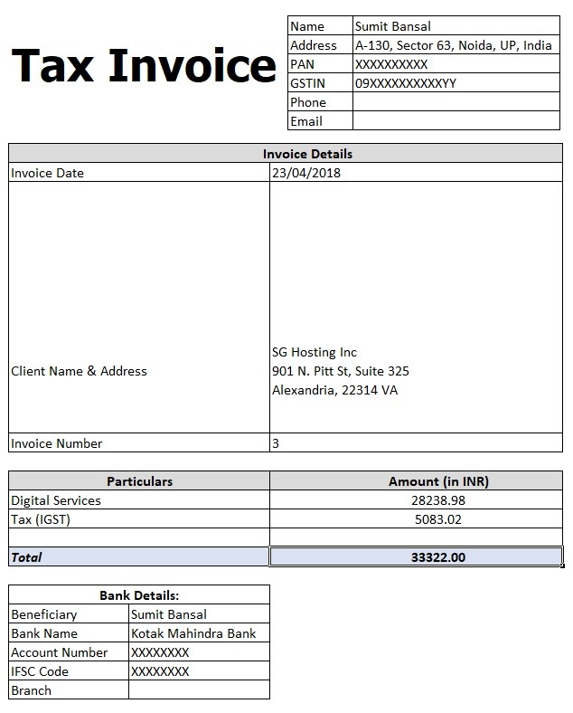 Tax Invoice Template Excel