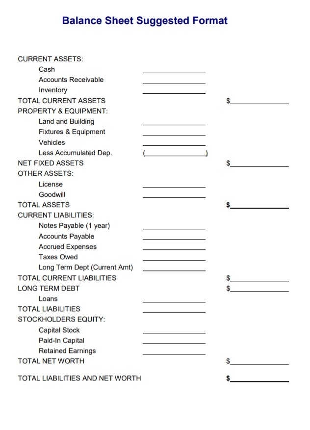 Balance Sheet Format