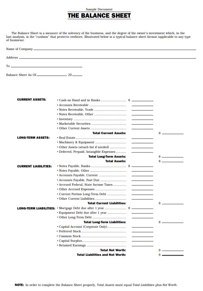 Balance Sheet Template PDF