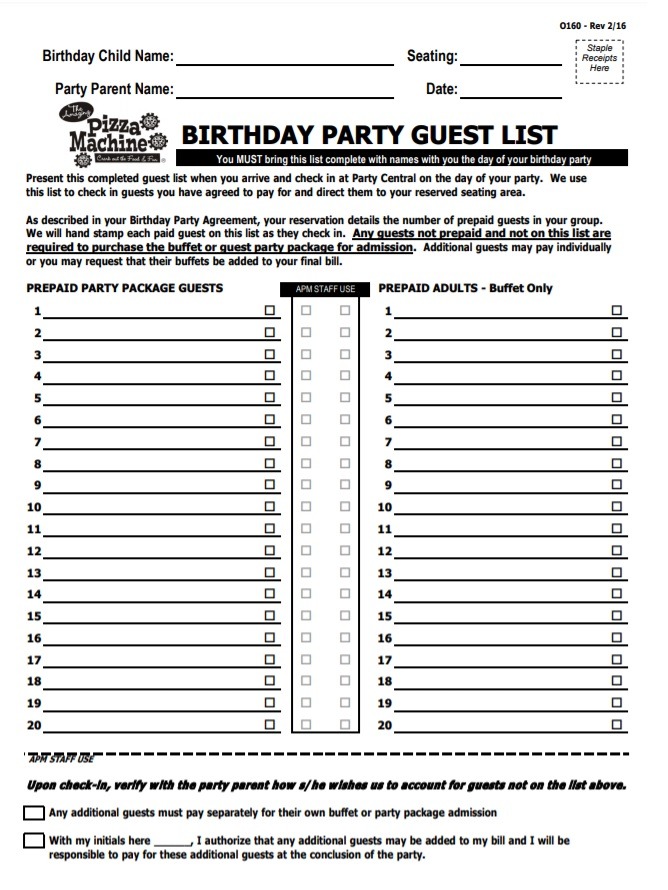 Birthday Guest List Template