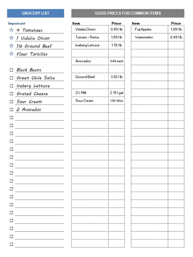 Grocery List Template