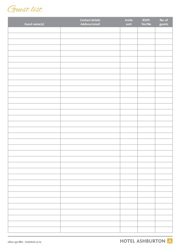 Printable Guest List Template