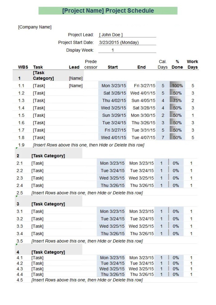 Project Schedule Format