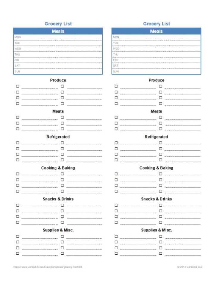 Shopping List Template Excel