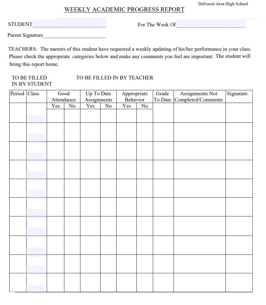 Weekly Report Template Free Word Templates With Regard To High School Progress Report Template