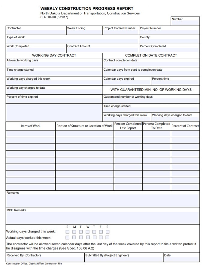 Weekly Construction Progress Report Template