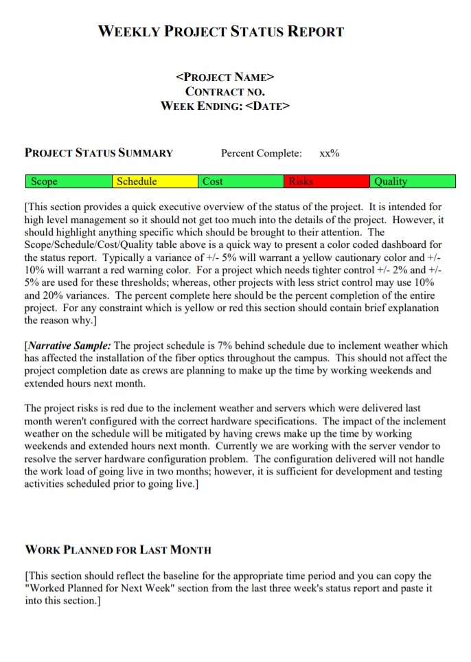 Weekly Project Status Report Template