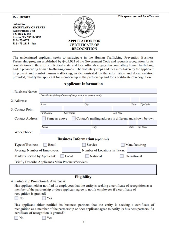 Certificate of Recognition Form