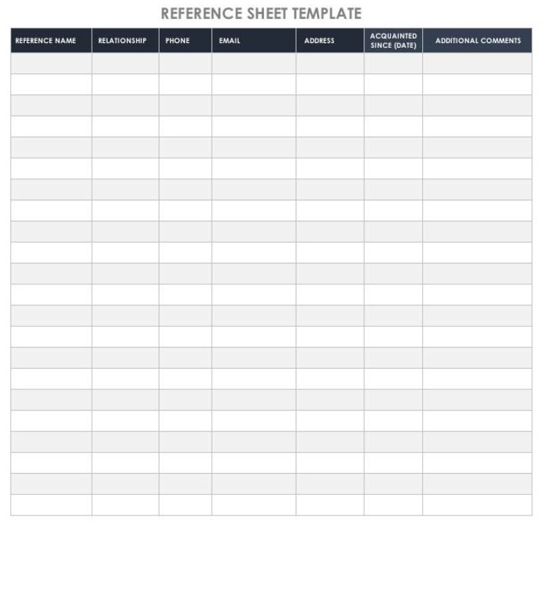 Reference Sheet Template Excel
