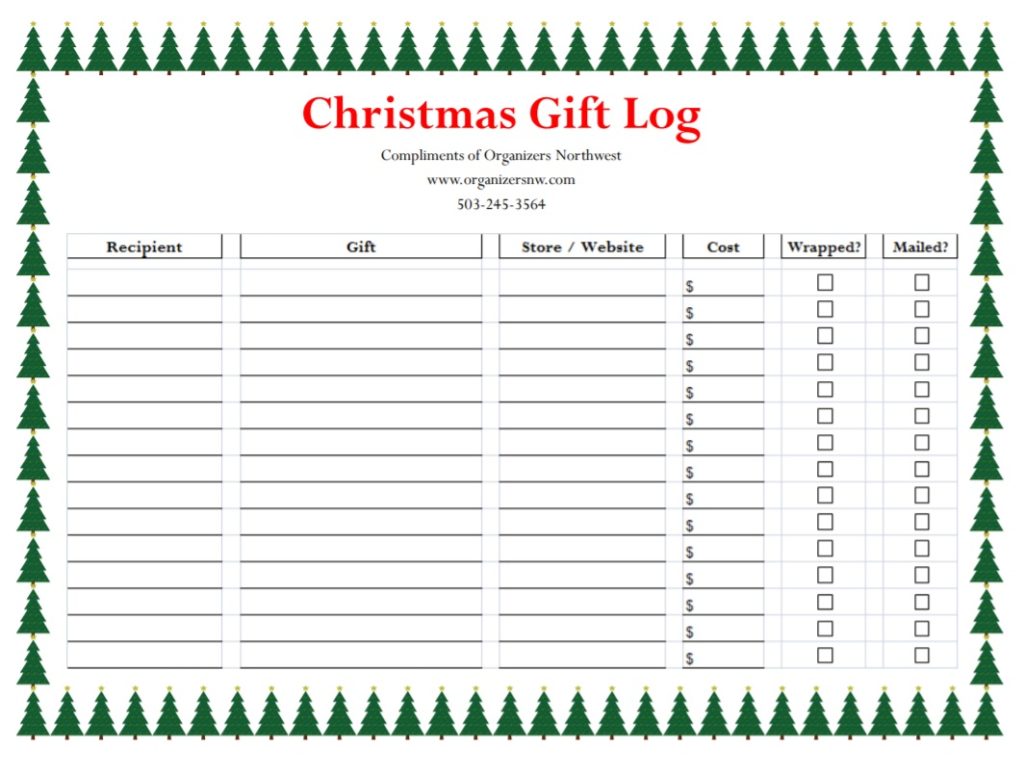 Christmas Gift Log Template