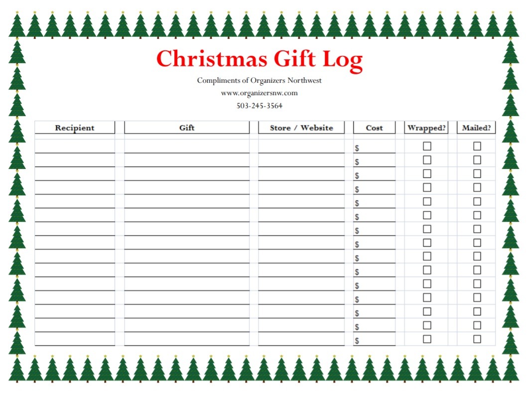 Christmas Gift Log Template