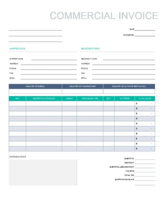 Commercial Invoice Format