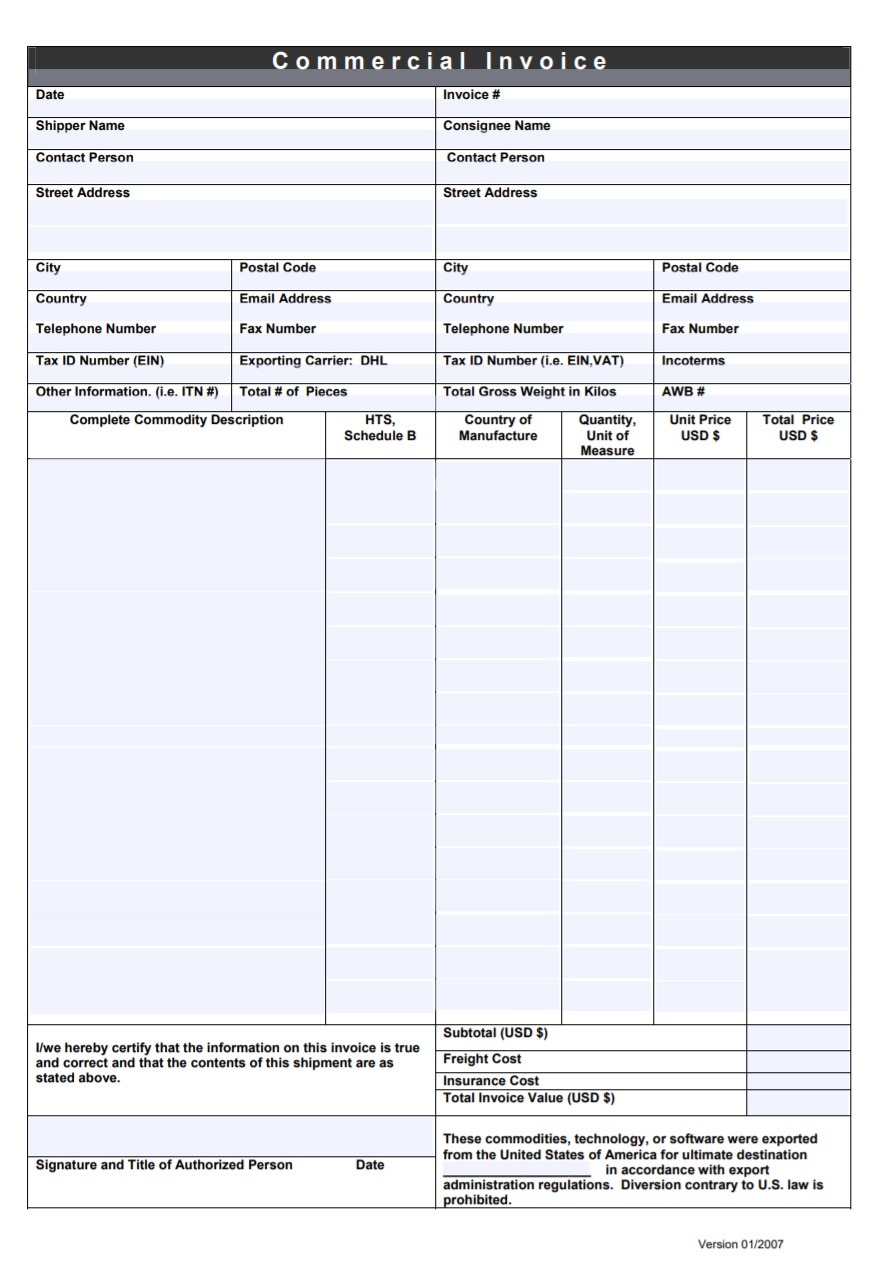 Free Commercial Invoice Format Free Word Templates