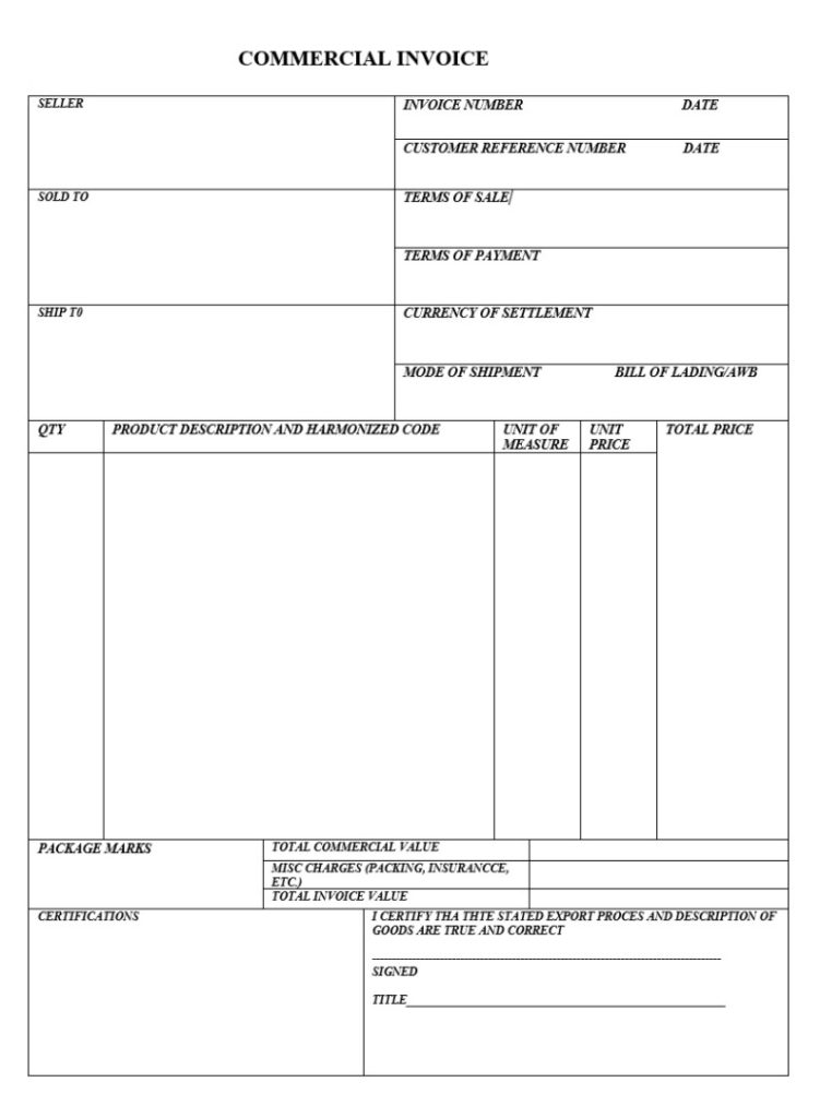 Professional Commercial Invoice Template