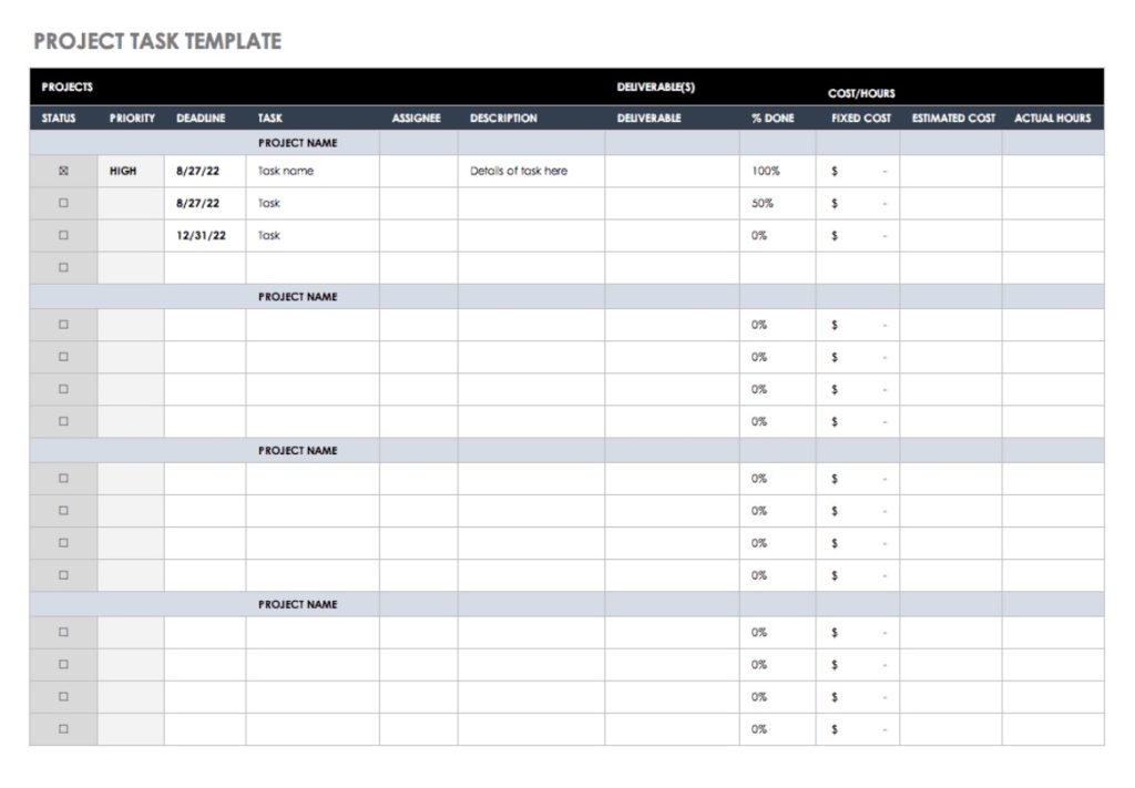 Project Task List Template