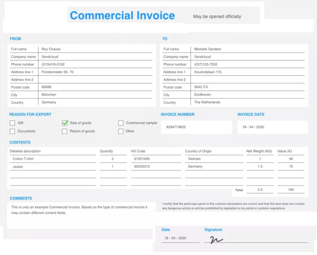 Sample Commercial Invoice