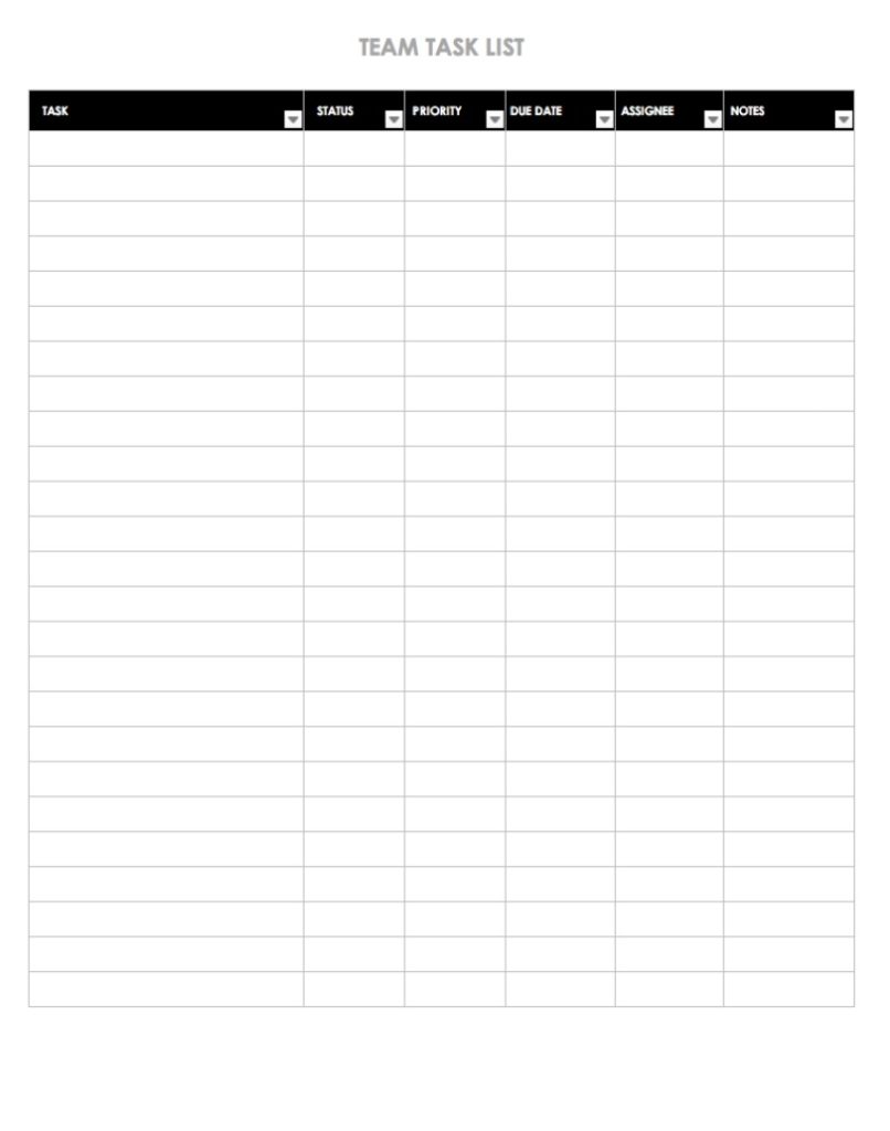 Team Task List Template