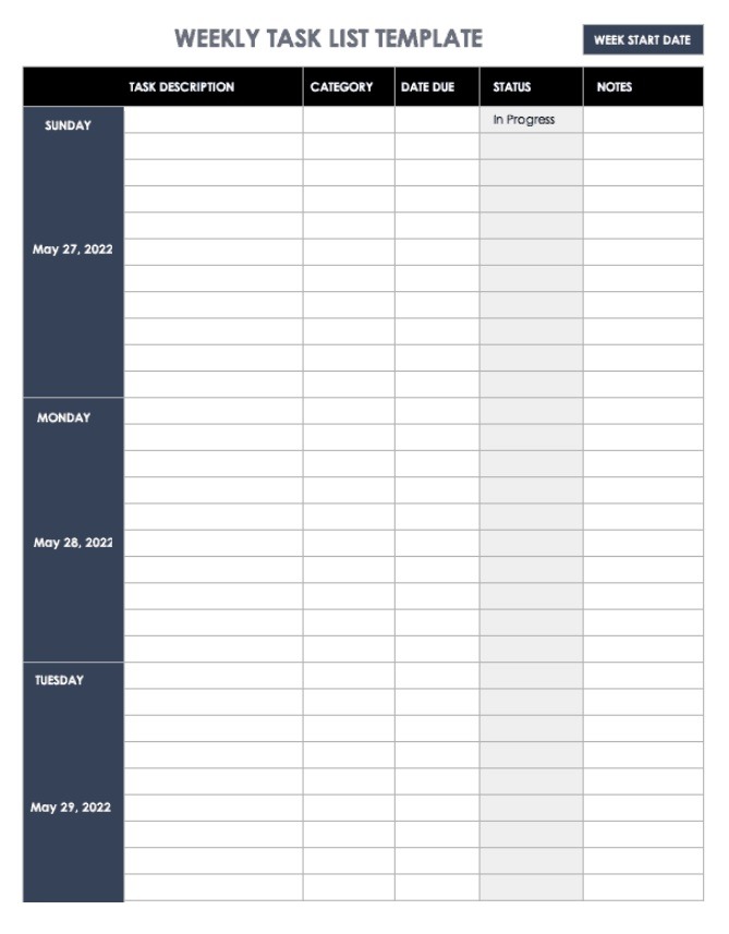 Weekly Task List Template