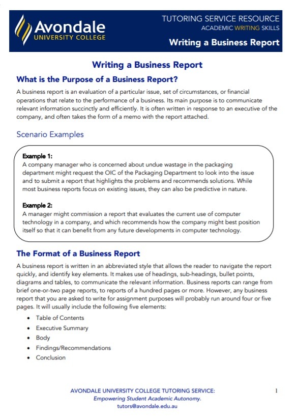 Business Report Format