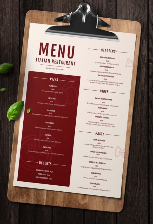 Italian Food Menu Template | Free Word Templates