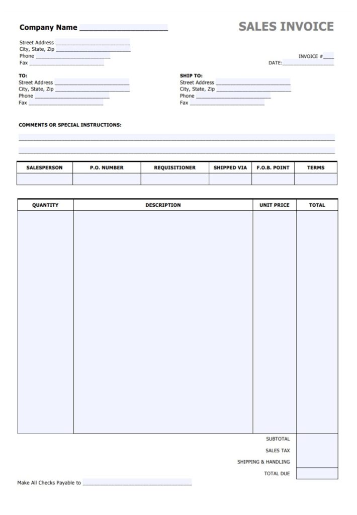 Blank Sales Invoice Template