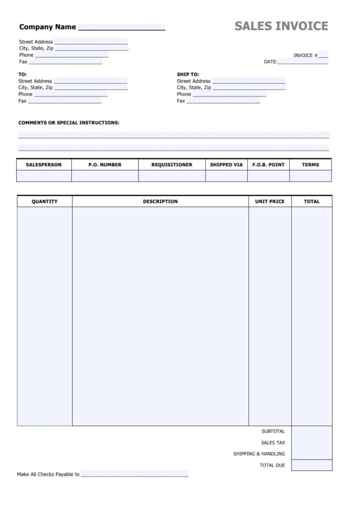 Sales Invoice Template Free Word Templates