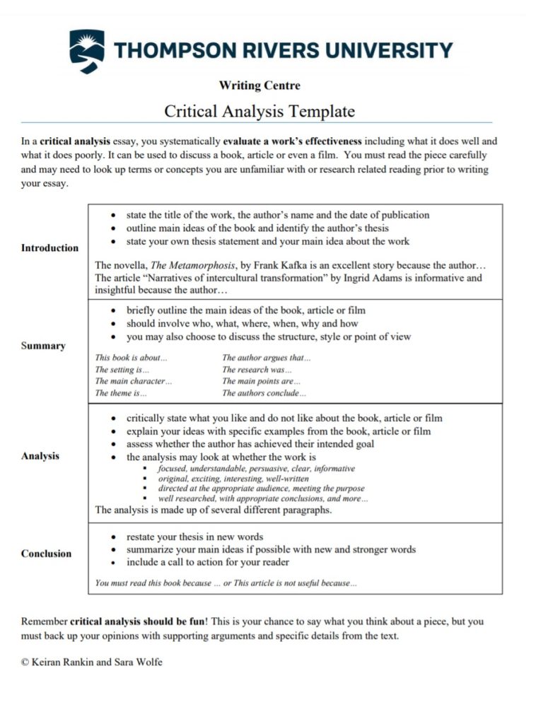 Corporate Critical Analysis Template